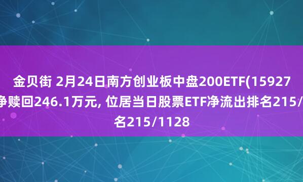 金贝街 2月24日南方创业板中盘200ETF(159270)遭净赎回246.1万元, 位居当日股票ETF净流出排名215/1128