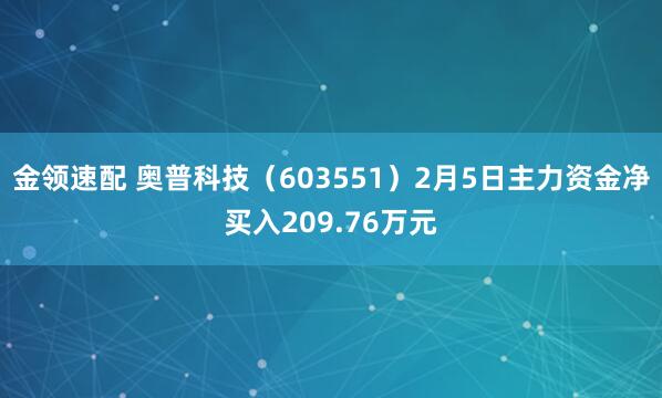 金领速配 奥普科技（603551）2月5日主力资金净买入209.76万元